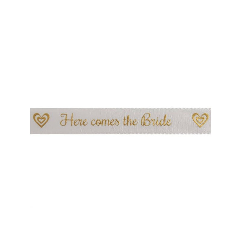 Bowtique Natural Here Comes The Bride Gold Ribbon 15mm x 5m Reel