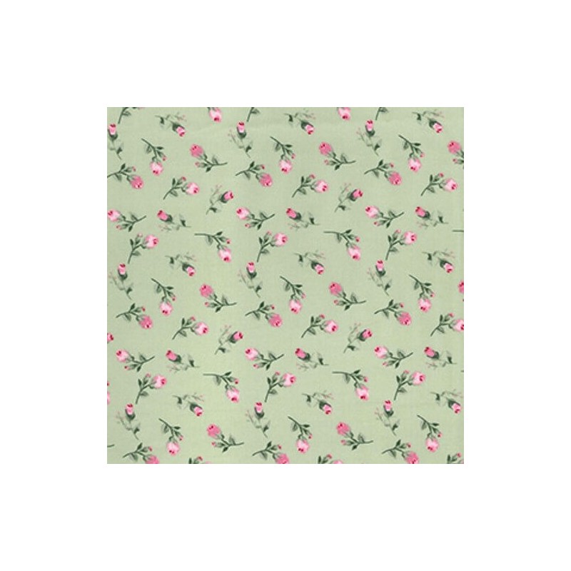 Green 100% Cotton Poplin Fabric Rose & Hubble Fallen Pink Roses Floral Flowers Rose