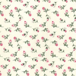 Ivory 100% Cotton Poplin Fabric Rose & Hubble Fallen Pink Roses Floral Flowers Rose