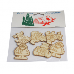6 x Christmas Wooden Santa Snowmen Embellishments Craft Cardmaking Scrapbooking