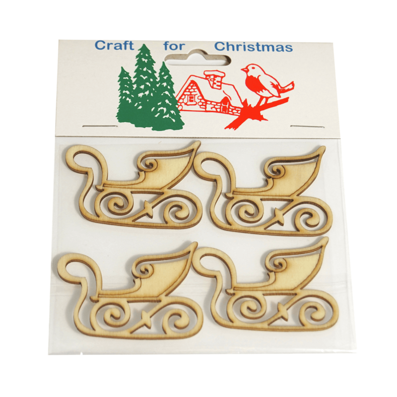 4 x Christmas Wooden Sleighs: Natural Embellishments Craft Cardmaking Scrapbooking