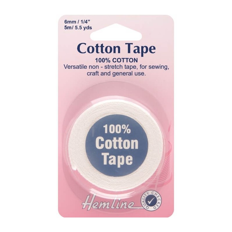 6mm White Cotton Tape 5m