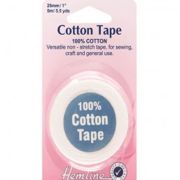 25mm White Cotton Tape 5m 