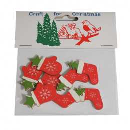 8x Christmas Wooden Glove & Stocking Stickers Embellishments Craft Cardmaking