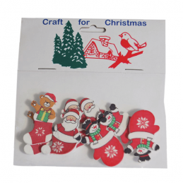 8x Christmas Wooden: Santa and Bear Stickers Embellishments Craft Cardmaking