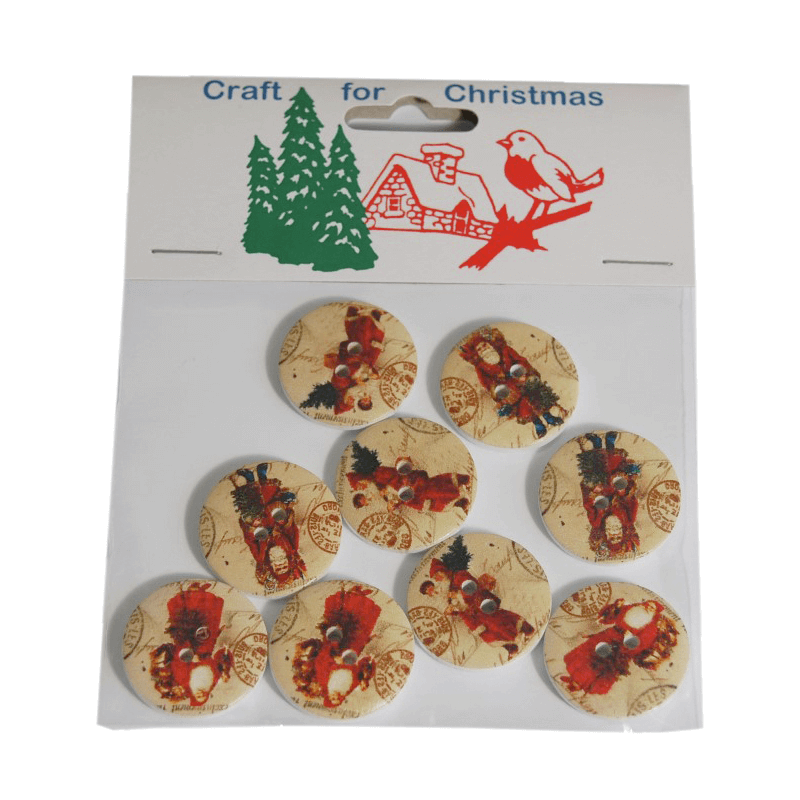 8x Christmas Wooden: Santa Buttons Stickers Embellishments Craft Cardmaking