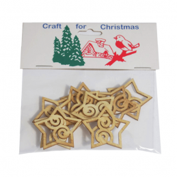 9x Christmas Wooden Star Stickers Embellishments Craft