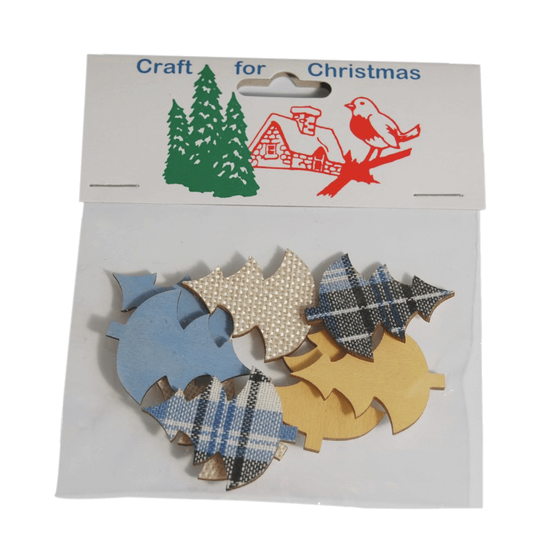 8x Christmas Wooden Tree Stickers Embellishments Craft