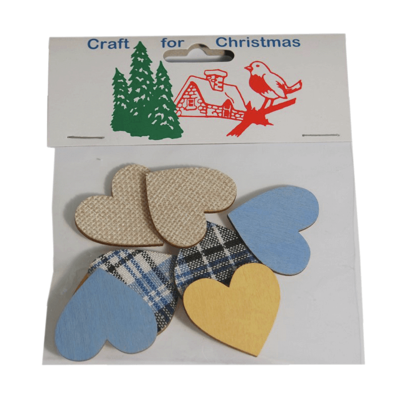 8x Christmas Wooden Heart Stickers Embellishments Craft