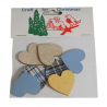 8 x Christmas Wooden Fabric Style Heart Stickers Embellishments Craft