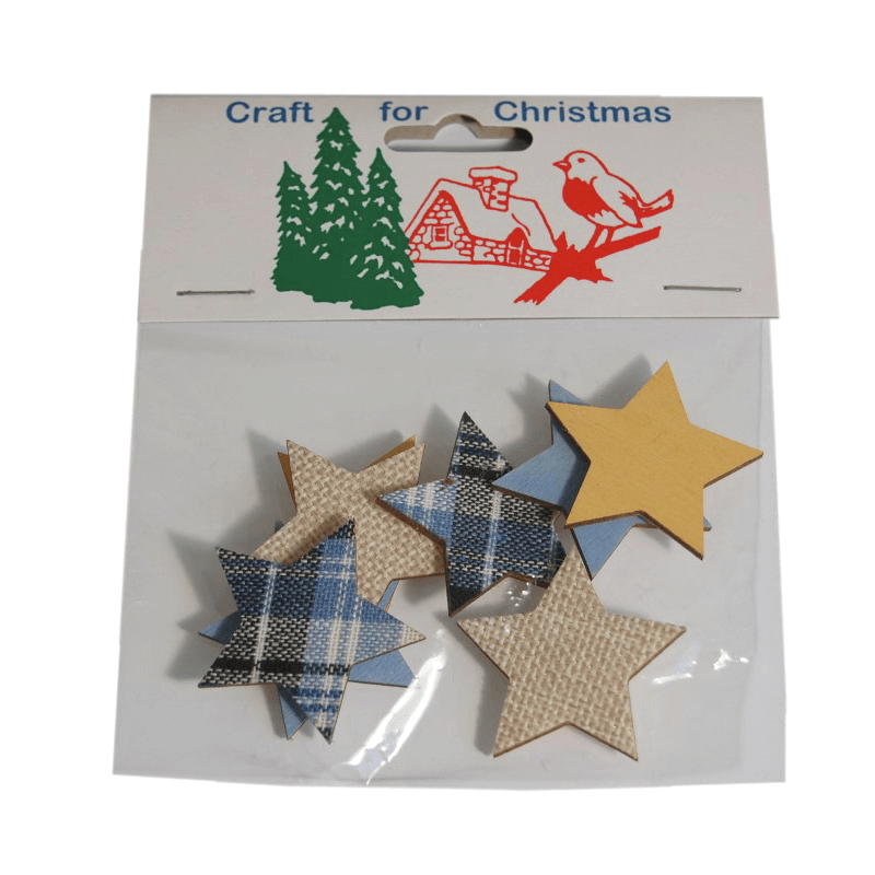 8x Christmas Wooden Star Stickers Embellishments Craft