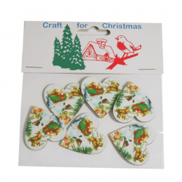 5 x Christmas Wooden Santa Sleigh Hearts Embellishments Craft