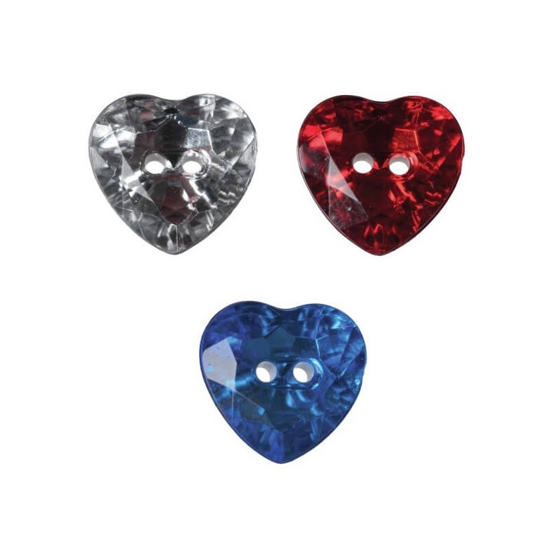 Hemline Red Crystal Heart Shaped Buttons 5 Pack