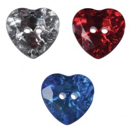 Pack of 4 Hemline Crystal Hearts 2 Hole Sew Through Buttons 16mm