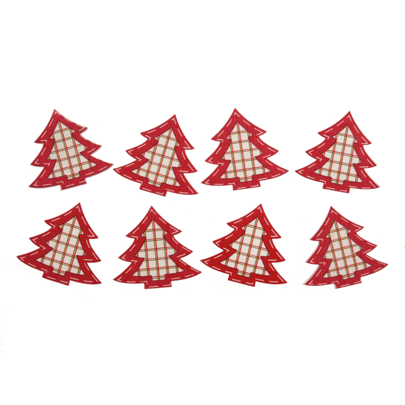 8 x Christmas Red Check Trees Craft Scrap booking