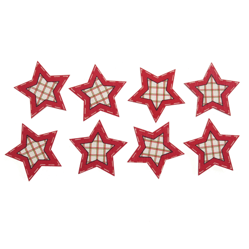8 x Christmas Red Check Stars Craft Scrap booking
