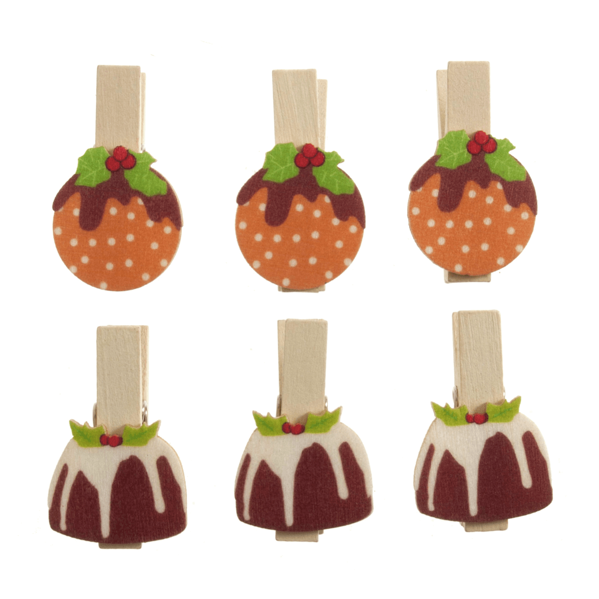 6 x Christmas Wooden Christmas Pudding Embellishments Scrap booking