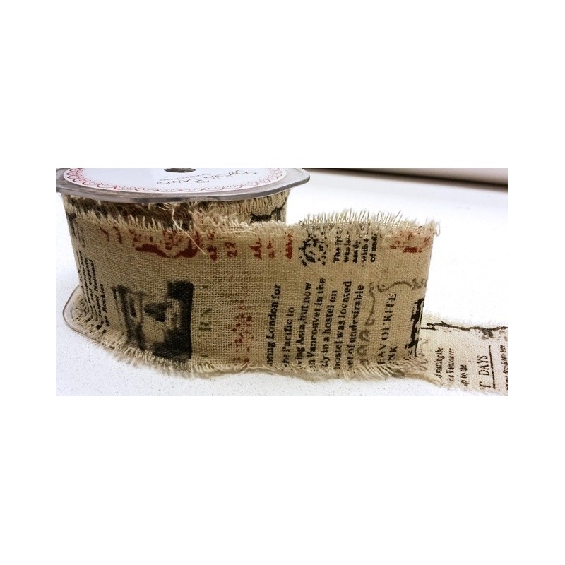 50mm Bertie's Bows Newspaper Style Printed Burlap Hessian Craft Ribbon