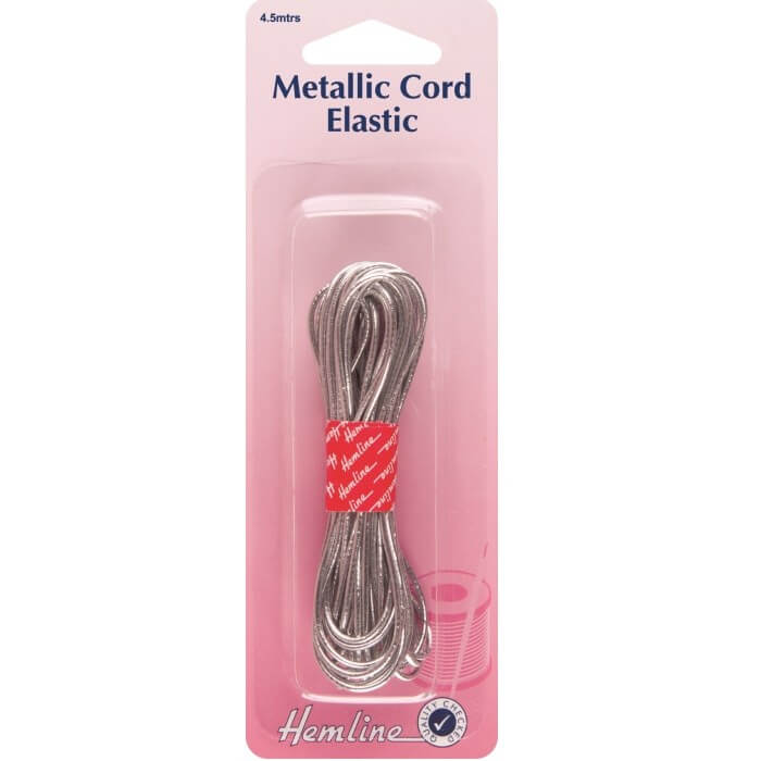 Hemline Metallic Silver Beading Cord Elastic 4.5m x 1.3mm