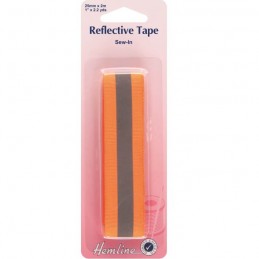 Hemline Reflective Sew In Tape 2m x 25mm In Orange Or Yellow