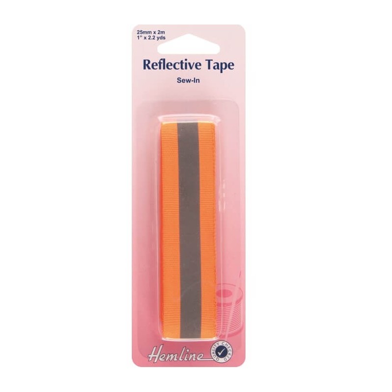 Hemline Reflective Sew In Tape 2m x 25mm In Orange Or Yellow