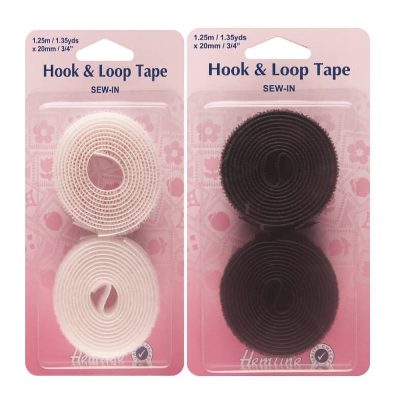 Hemline Sew On Hook & Loop Tape 20mm x 1.25m Value Pack In Black Or...