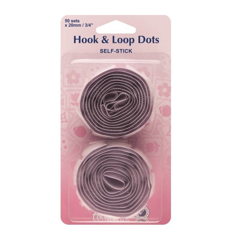 Hemline Black Or White Self Stick Hook & Loops Velcro Dots 20mm 50 sets