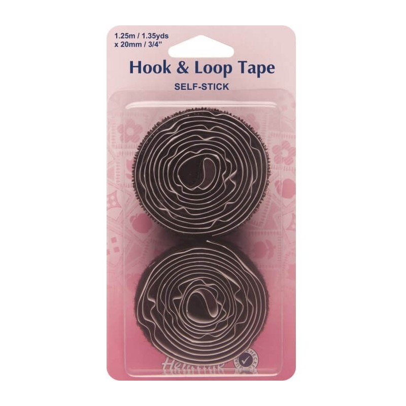 Hemline Black Or White Self Stick Hook & Loops Velcro Tape Value Pack 20mm x 1.25m 