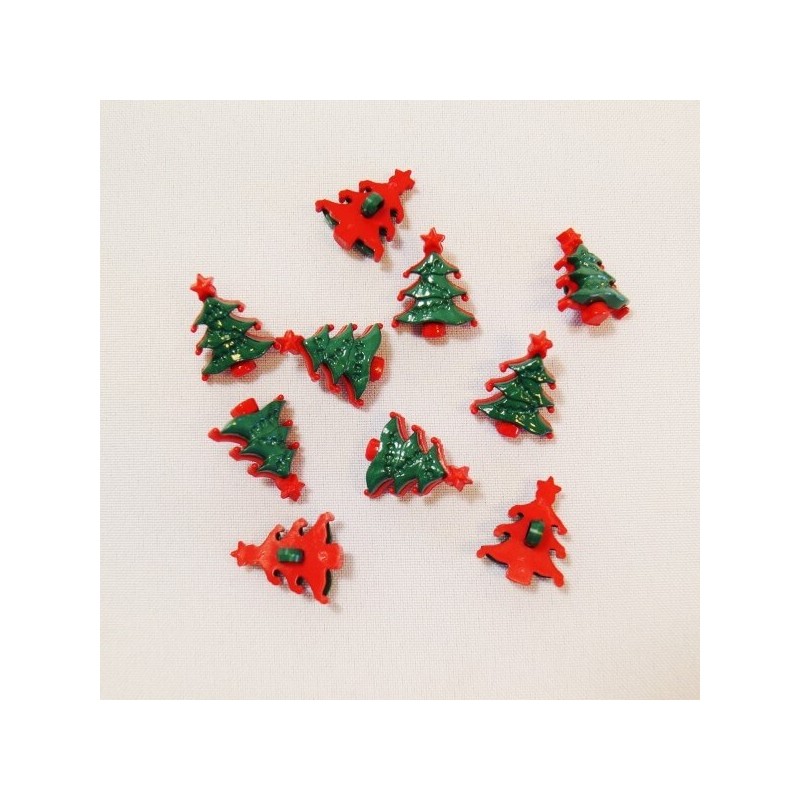 10 x 22mm Christmas Tree Red and Green Plastic Shank Back Festive Craft Buttons