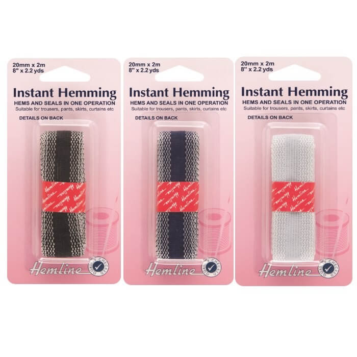 Hemline Instant Hemming Tape 2m x 20mm In Black, Grey Or Navy