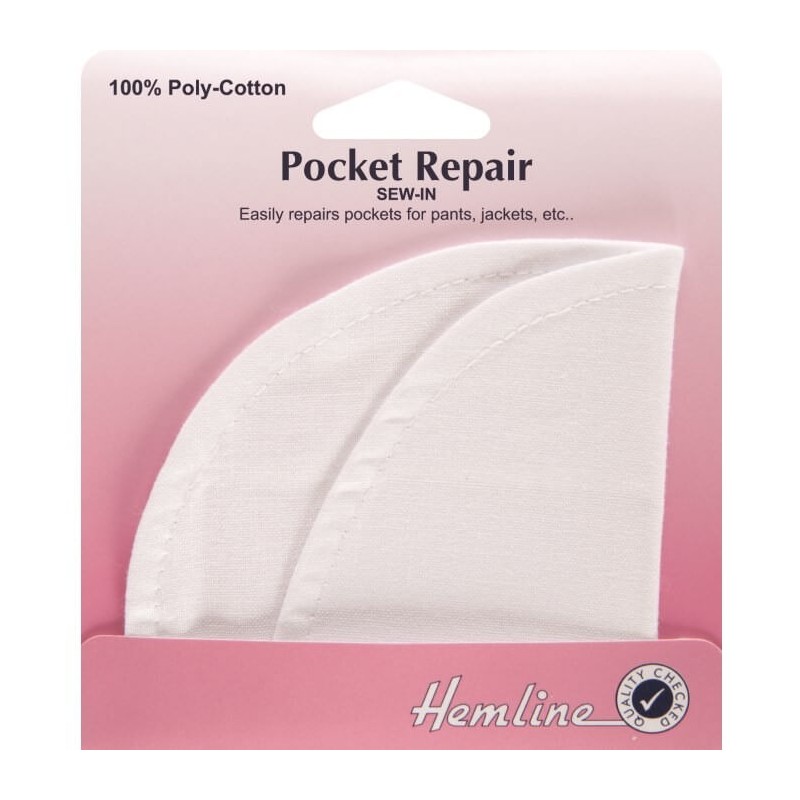  Hemline Sew In Pocket Repair White 23 x 15cm