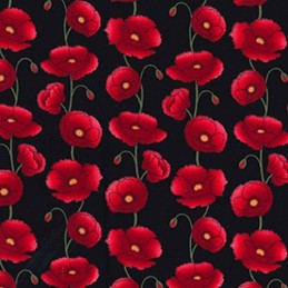 Black 100% Cotton Poplin Fabric Rose & Hubble Penkridge Poppy Flowers Floral Poppies