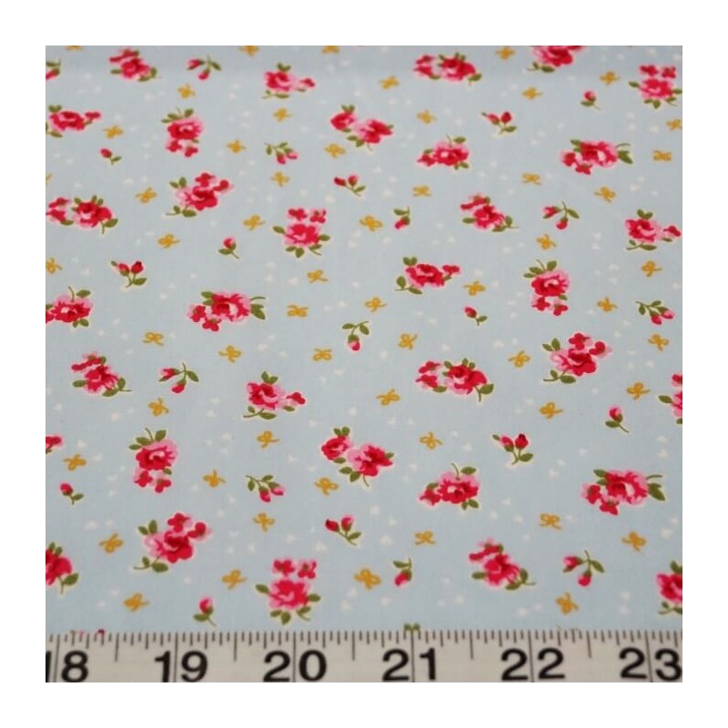 100% Cotton Poplin Fabric Rose & Hubble Ditsy Roses Hearts Floral Flowers