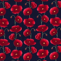 Navy 100% Cotton Poplin Fabric Rose & Hubble Penkridge Poppy Flowers Floral Poppies