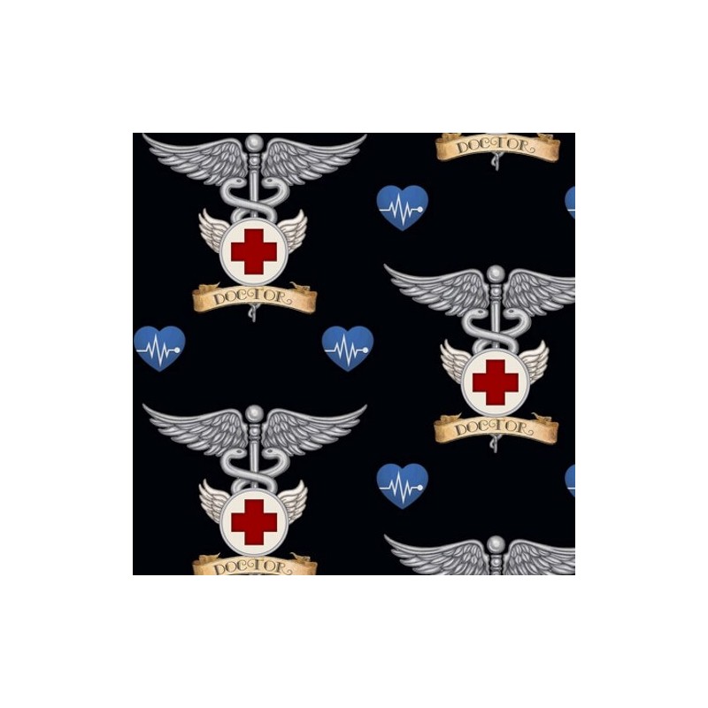 Just What The Doctor Ordered Tattoo Style Doctor Symbol Badge 100% Cotton Fabric