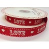 16mm Bertie's Bows Vintage Love & Hearts Natural On Red Grosgrain Craft Ribbon