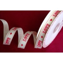 16mm Bertie's Bows Vintage Love & Hearts Red On Natural Grosgrain Craft Ribbon