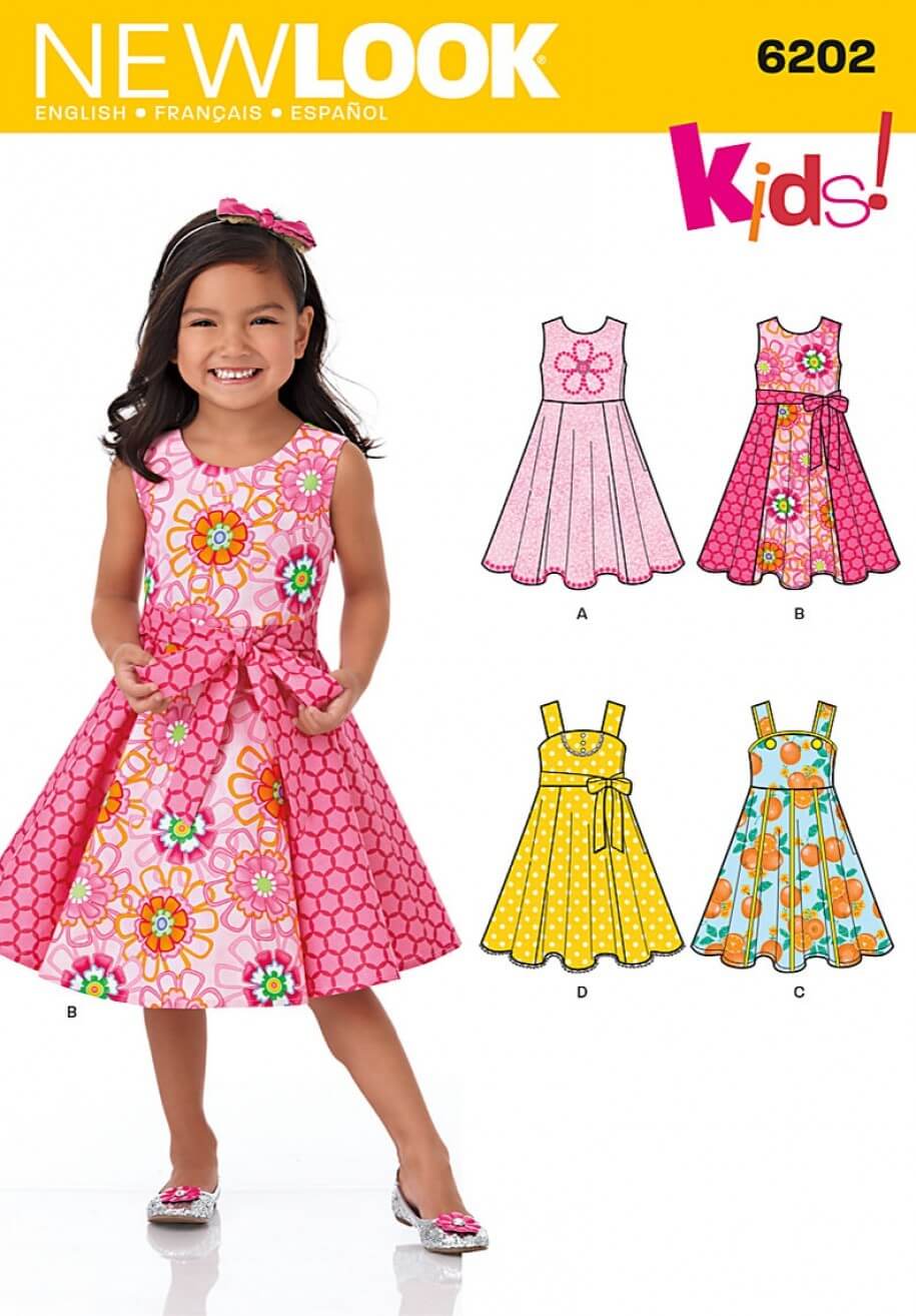 New Look Child's Dress with Circle Skirt Sash Sewing Pattern 6202