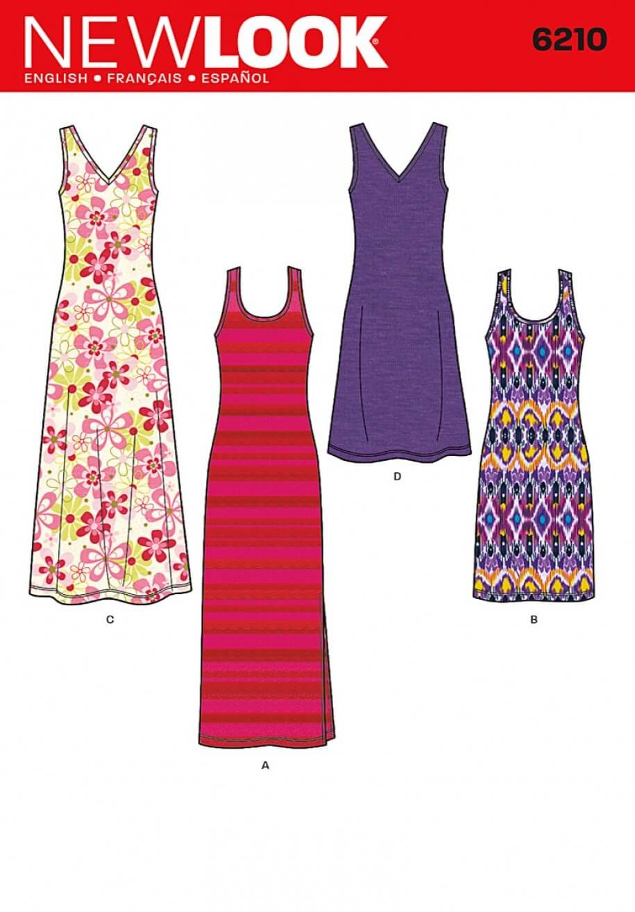 New Look Misses' Knit Tank Dress in Knee or Long Length  Sewing Pattern 6210