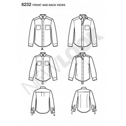 New Look Misses' and Men's Button Down Shirt Sewing Pattern 6232