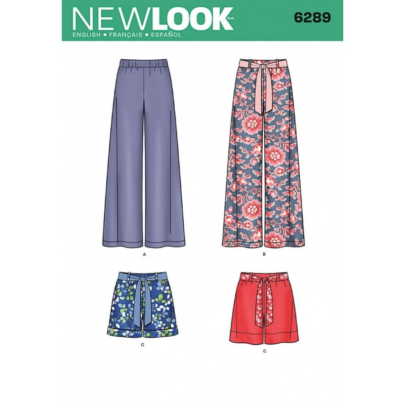 New Look Misses' Pull-on Trousers or Shorts and Tie Belt Sewing Pattern 6289