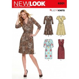 New Look Misses' Mock Wrap Knit Dress Sewing Pattern 6301