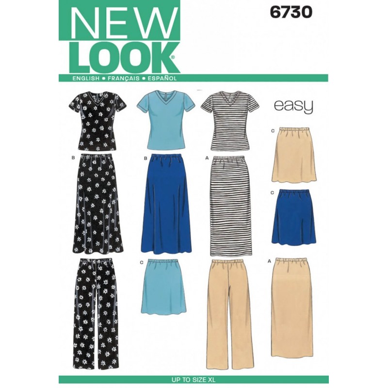 New Look Misses' Knit Tops, Skirts, and Trousers Sewing Pattern 6730