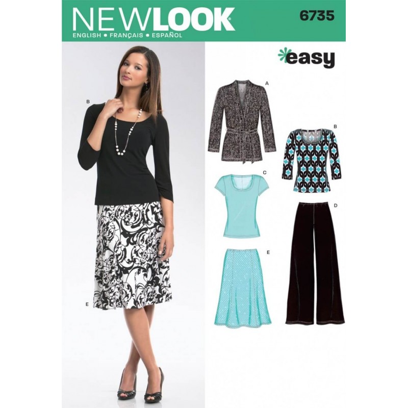 New Look Misses' Knit Cardigan, Tops, Trousers and Skirt Sewing Pattern 6735