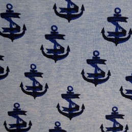Ribbon Wrapped Authentic Anchors Nautical Boat Cotton Elastane Jersey Fabric