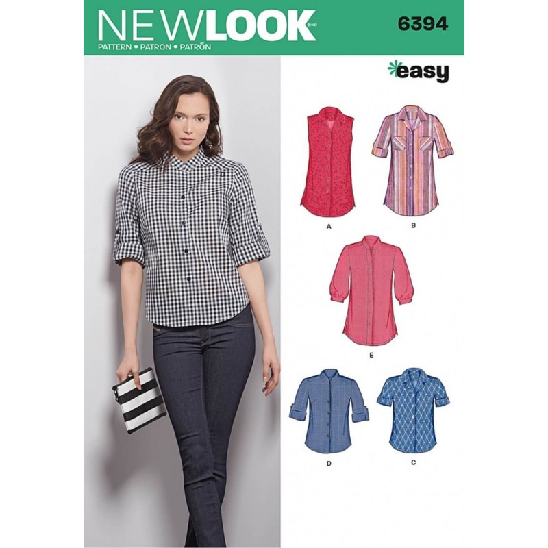 New Look Misses' Button Front Tops Shirts Blouses Sewing Pattern 6394