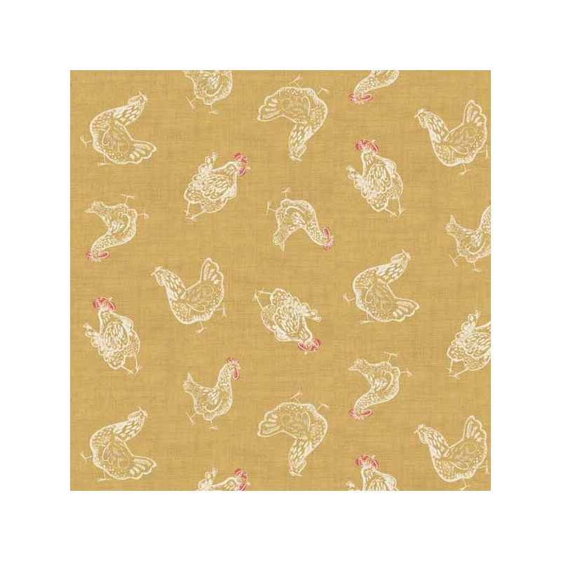 Home Grown Chickens Strutting About The Farm Hens 100% Cotton Fabric (Makower) (April)