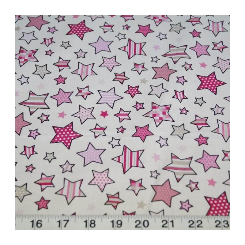 Pink 100% Cotton Fabric Lifestyle Twinkle Little to Large Stars