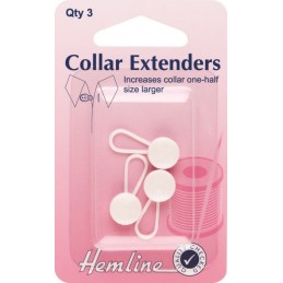  Hemline Collar Extenders Pack Of  3 White 12mm