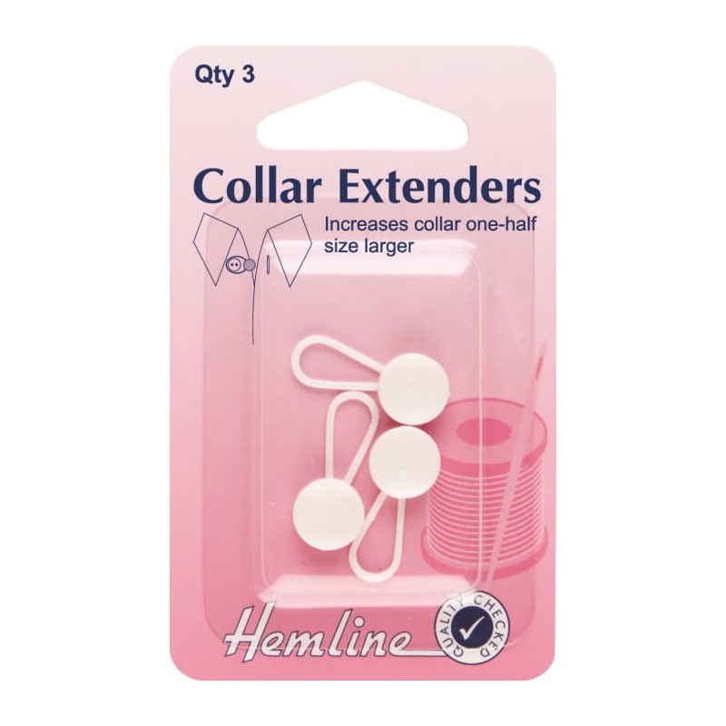  Hemline Collar Extenders Pack Of  3 White 12mm